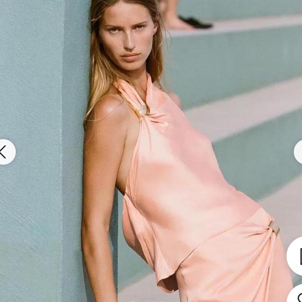 Zara Coral Satin Halter Top Size XS